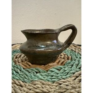 Artist Signed Handcrafted Ceramic Pitcher with Handle, 2.6"tall